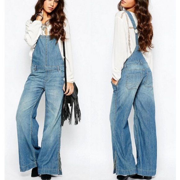 Free People Pants - Free People Women's Blue Washed Chambray D Ring Back Overalls Sz 6,  Perfect